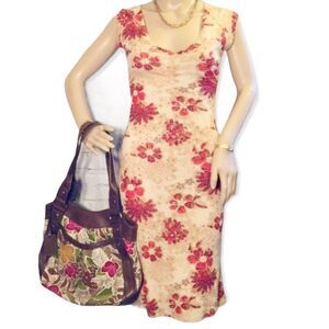 Pomegrante Bodycon Retro 1970s Look Dress S